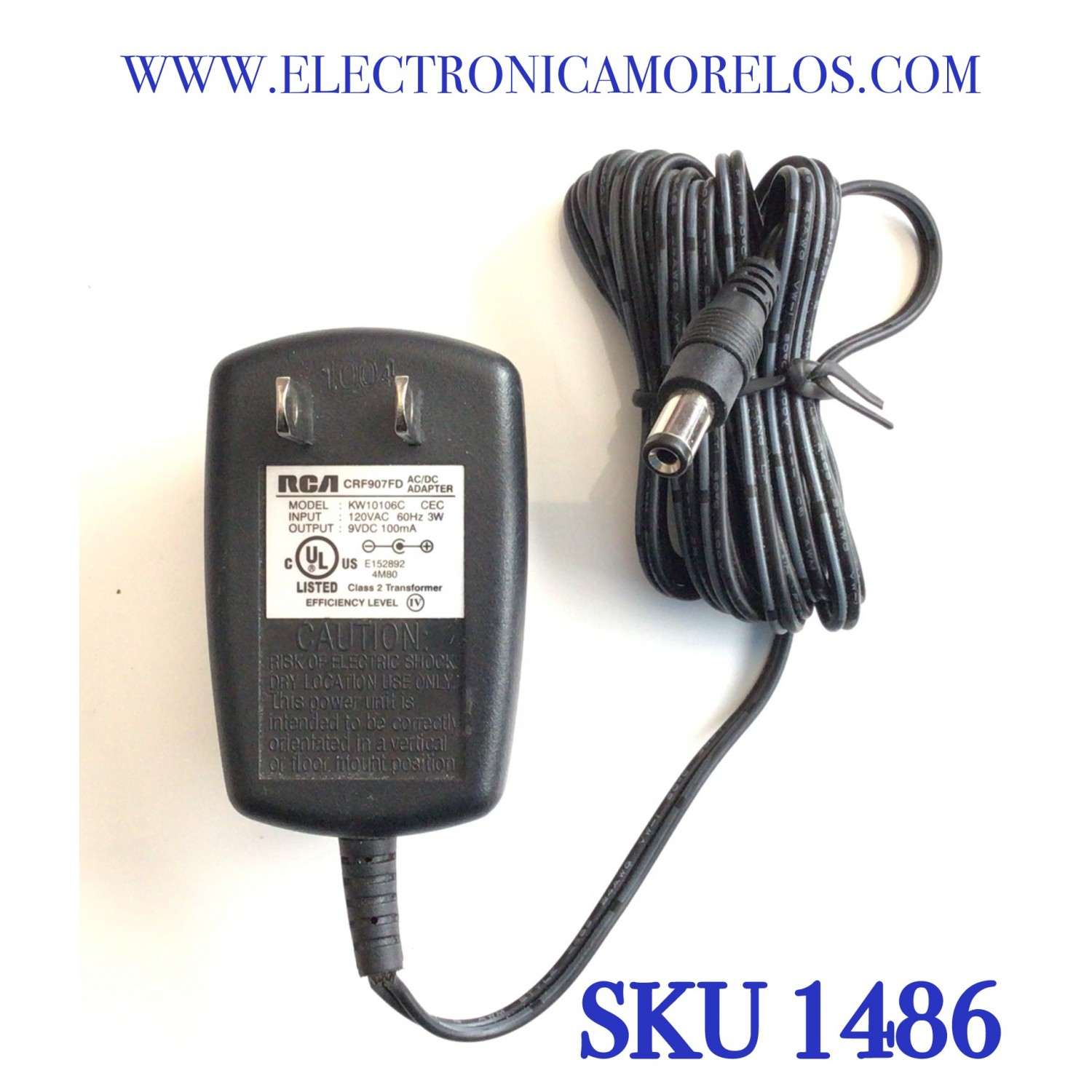 CARGADOR / ADAPTADOR DE FUENTE DE ALIMENTACION RCA / VCA-VCD / NUMERO DE PARTE CRF907FD / ENTRADA VCA 120V 60HZ 3W / SALIDA VCD 9V 100MA / MODELO KW10106C